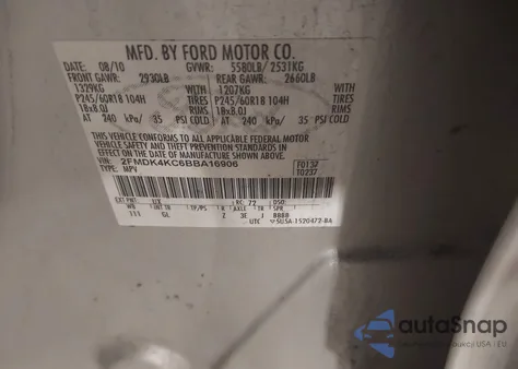 2011 Ford Edge Limited from USA, damaged, VIN 2FMDK4KC6BBA16906
